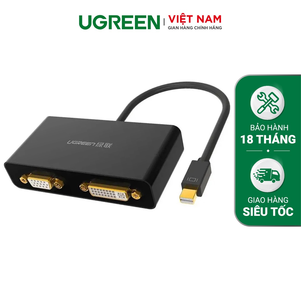 Cáp chuyển đổi 3 trong 1 mini DisplayPort sang HDMI, DVI và VGA UGREEN MD109 - Hàng phân phối chính hãng