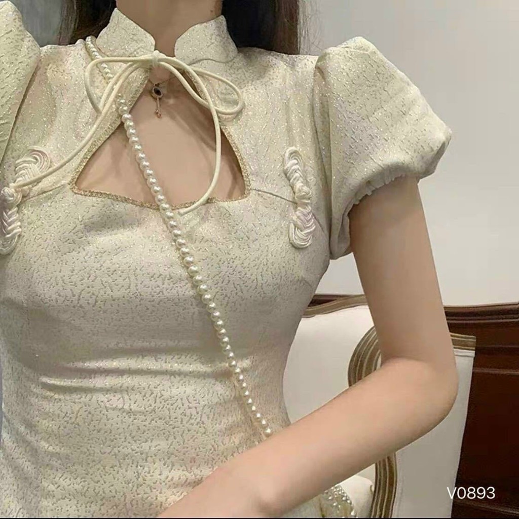 SƯỜN XÁM DỰ TIỆC - NUDE CỔ TÀU TAY PHỒNG – NGỰC THÊU ĐÍNH NƠ - GD075 💥 | BigBuy360 - bigbuy360.vn