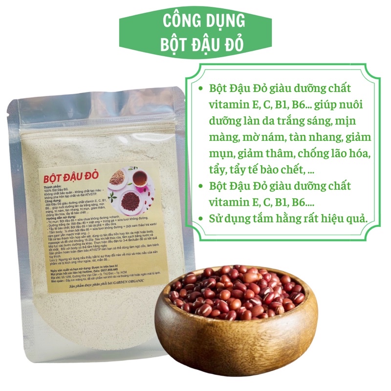 Bột đậu đỏ hữu cơ 100% nguyên chất 1Kg  [dưỡng da trắng hồng, mờ thâm nám, ngừa mụn, làm sạch sâu …]