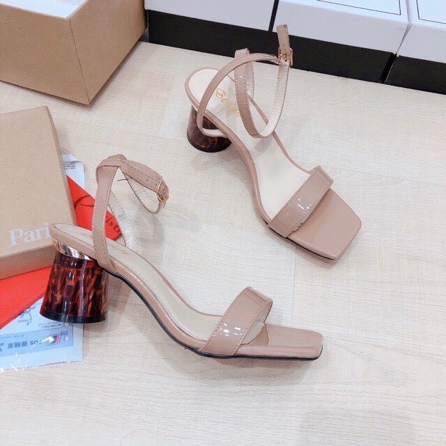 Sandal da bóng quai ngang gót trụ tròn - 5P