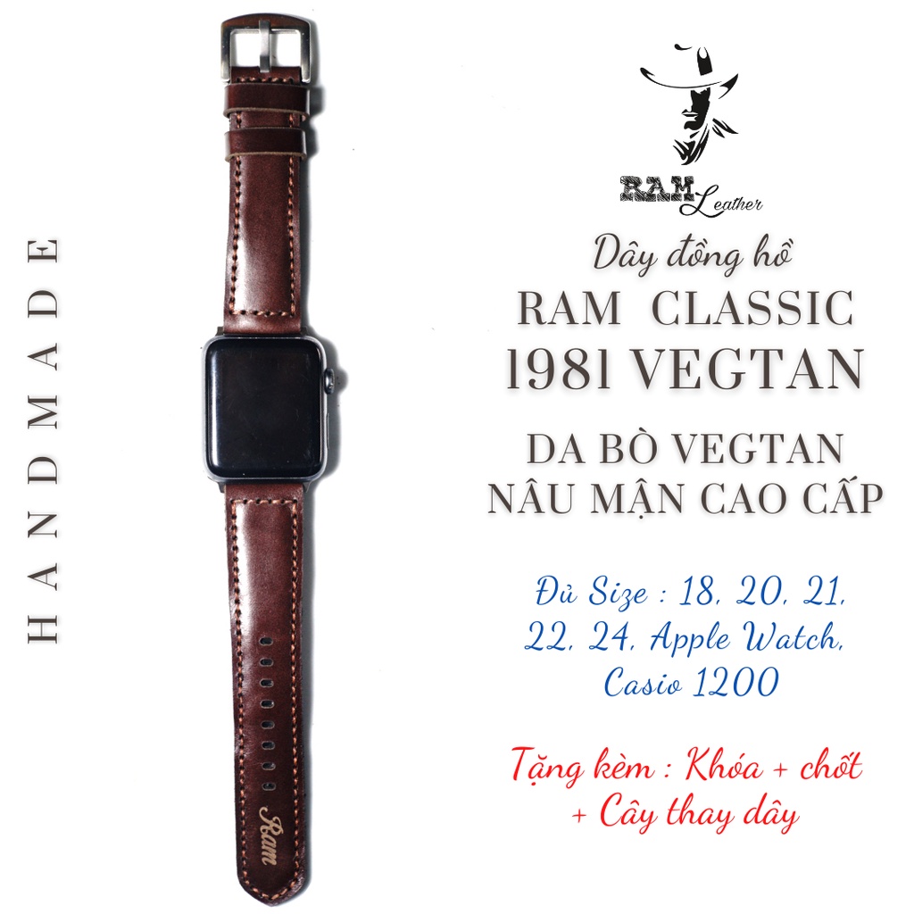 Dây đồng hồ RAM Leather vintage Apple Watch , iWatch , iphone Watch RAM Leather Classic 1981 vegtan da bò thật