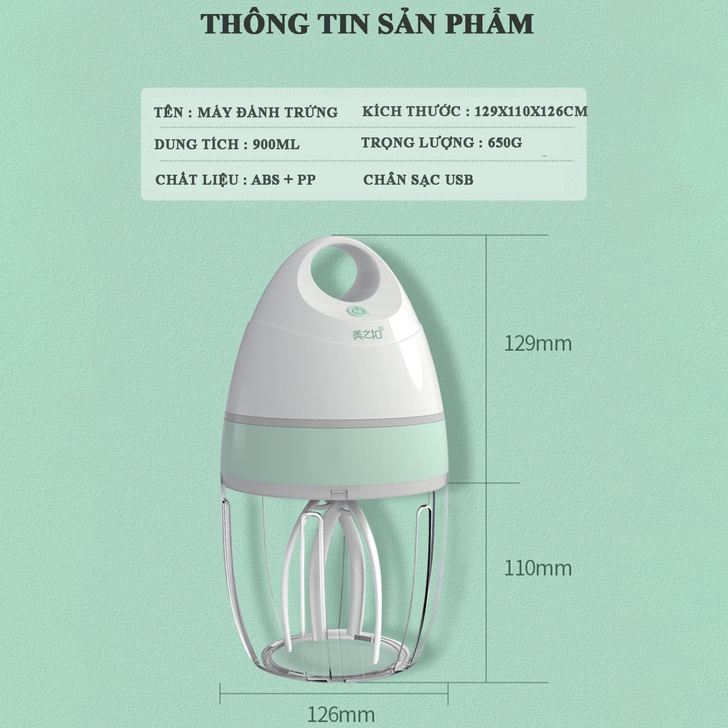 Máy Đánh Trứng Koen Máy Đánh Kem Tự Động Pin Sạc Không Dây Dung Tích 900ML