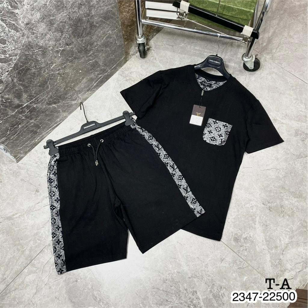 Bộ nam nữ phối viền tay lv cực chất - Bộ cộc tay nam nữ