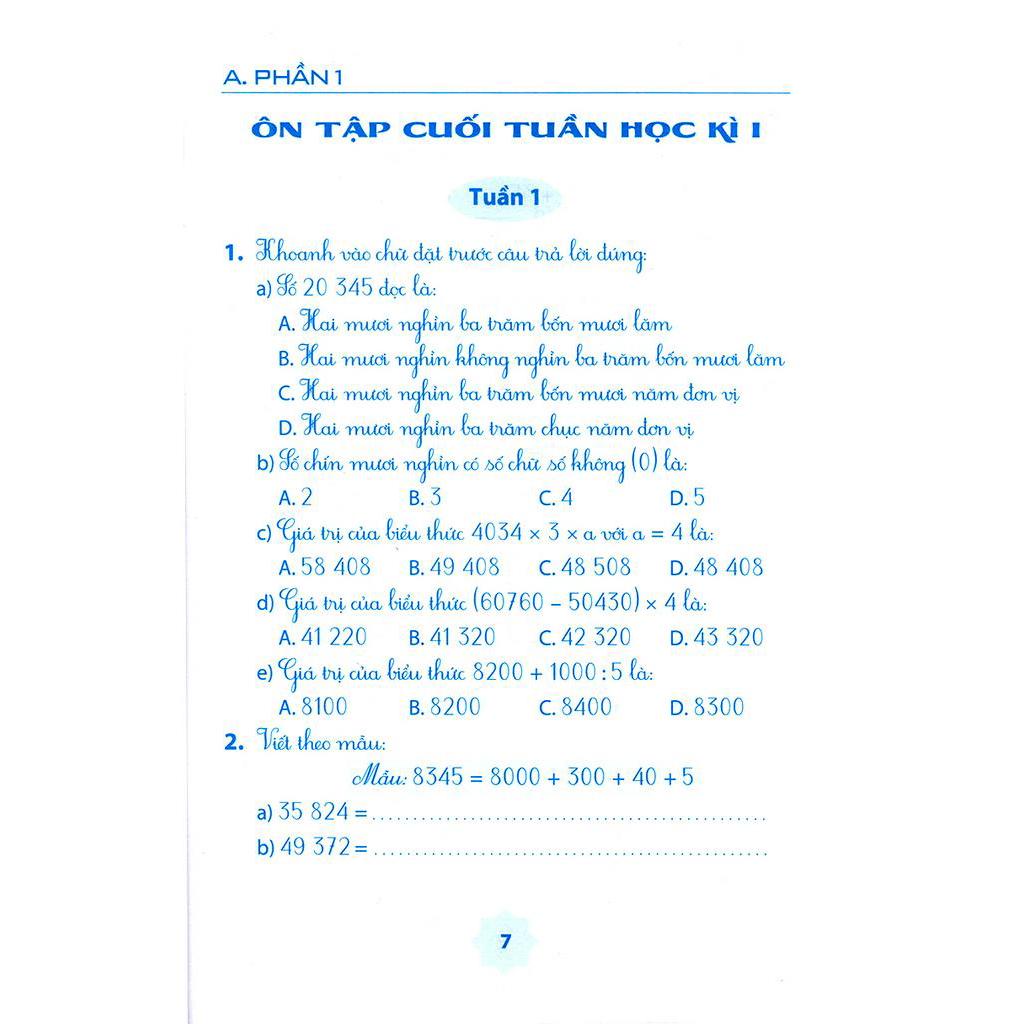 Sách Vở Bài Tập Môn Toán Học Kì 1 (Lớp 4)