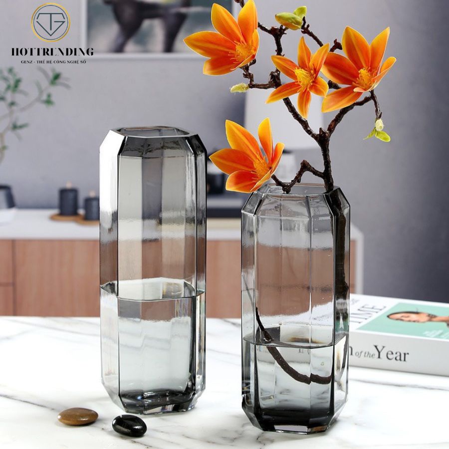 Lọ hoa thủy tinh thiết kế hình học đơn giản bình hoa trang trí nhà cửa phong cách Bắc Âu LH064