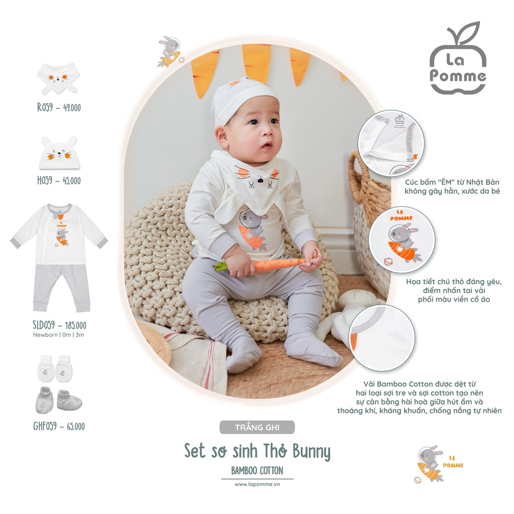 JL059 Body dài tay La Pomme Thỏ Bunny Trắng Ghi/ Be Hồng