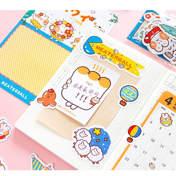 Set Sticker Mini Gói 40 Hình Dán Sổ, Book Mark Đa Năng Hình Thỏ Cam Nhiều Theme