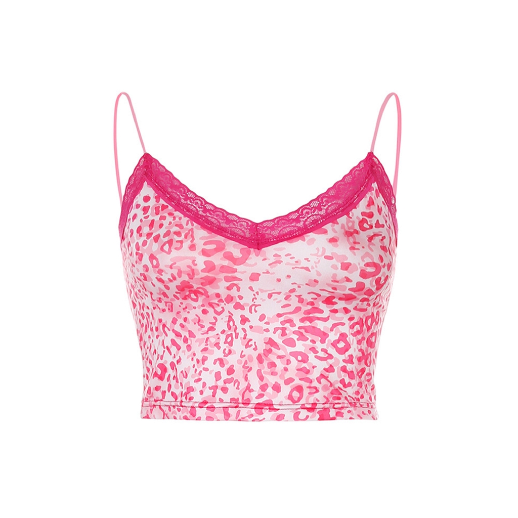 Áo Lửng Hai Dây Phối Ren Họa Tiết Da Báo Quyến Rũ Dành Cho Nữ