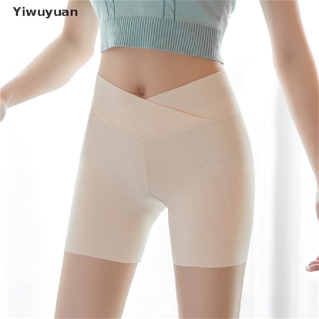 < Yiwuyuan > Quần Legging An Toàn Bằng Lụa Lạnh Chéo Eo Thoải Mái Thoáng Khí Không Viền Xoăn Cỡ Lớn Mùa Hè Cho
