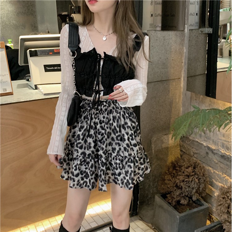 Bộ Áo Ren Dài Tay Áo Hai Dây Chân Váy Họa Tiết Da Báo Thời Trang （Buy separately） | BigBuy360 - bigbuy360.vn