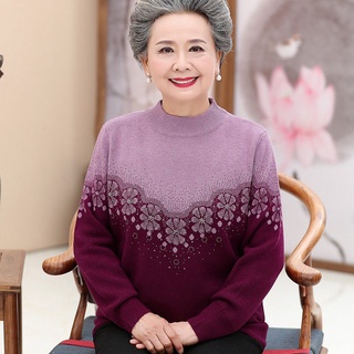 Cùng với áo len dày lông cừu áo sơ mi dệt kim đáy của phụ nữ trung niên và cao tuổi Trang phục bà ngoại mùa thu và mùa đ