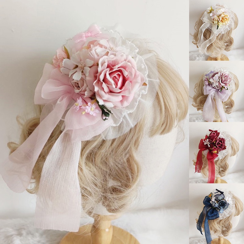 Kẹp Tóc Đính Hoa Nhân Tạo Phong Cách Lolita