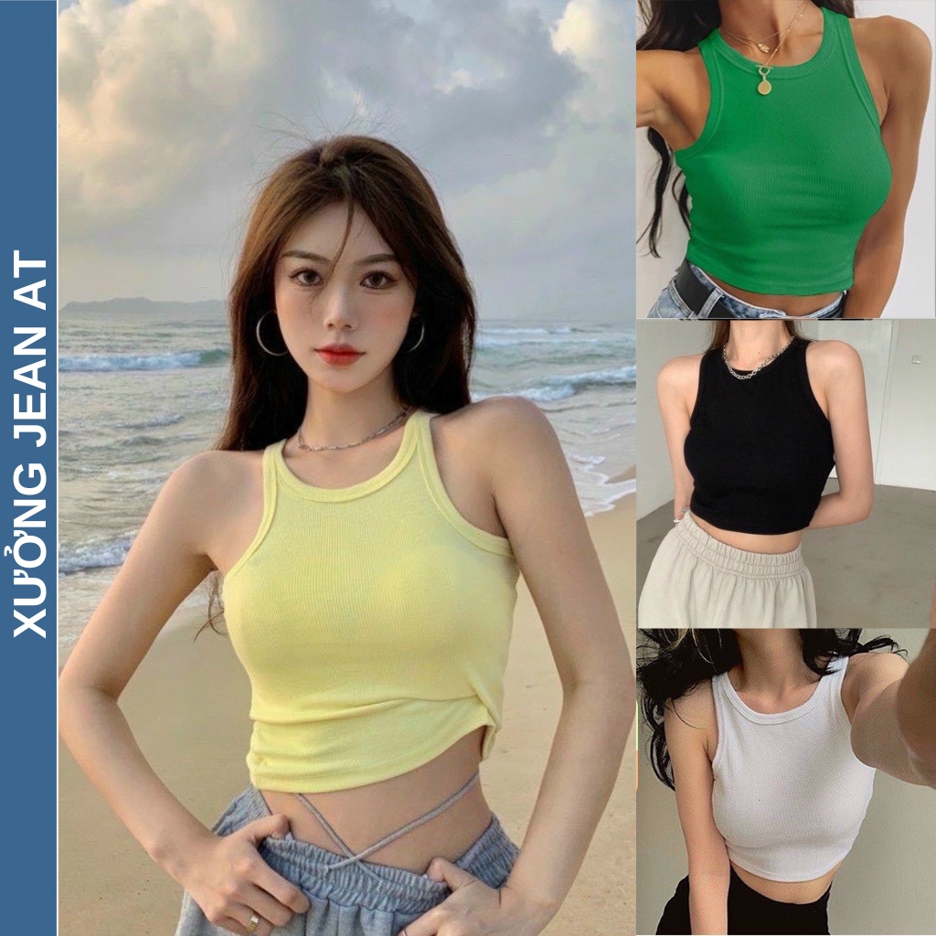 Áo ba lỗ croptop nữ ôm dáng kiểu basic chất thun gân dày dặn - 760