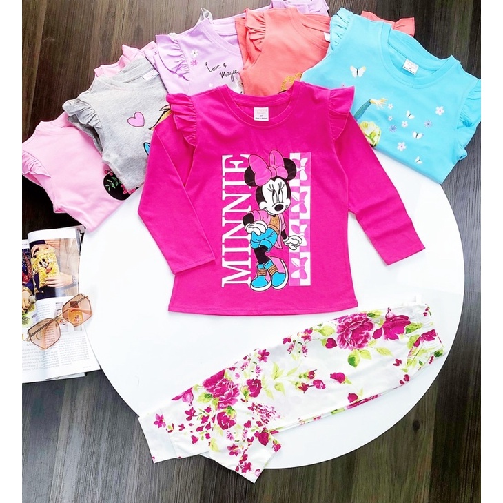 Bộ dài tay bé gái thun cotton Janeshop, Set quần áo thu đông mềm size đại 9-14: 20-45kg