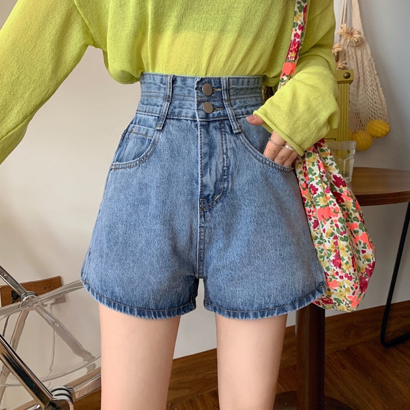 Quần Short Denim Lưng Cao Ống Rộng Thời Trang Mùa Hè Phong Cách Hàn Quốc Cho Nữ