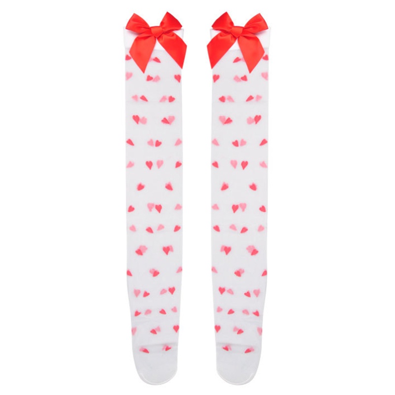 Xiangbao Vớ Dài Qua Gối Vải Lụa Đính Nơ To Họa Tiết Chấm Bi Trái Tim Ngọt Ngào Phong Cách Lolita Gợi Cảm Cho Nữ