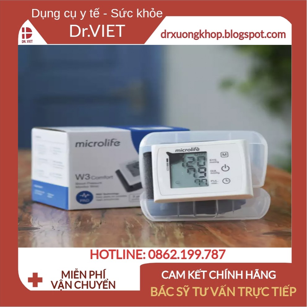 Máy đo huyết áp cổ tay Microlife BP W3 Comfort chính hãng-Cảnh báo rối loạn nhịp tim với công nghệ PAD,đo trong lúc bơm