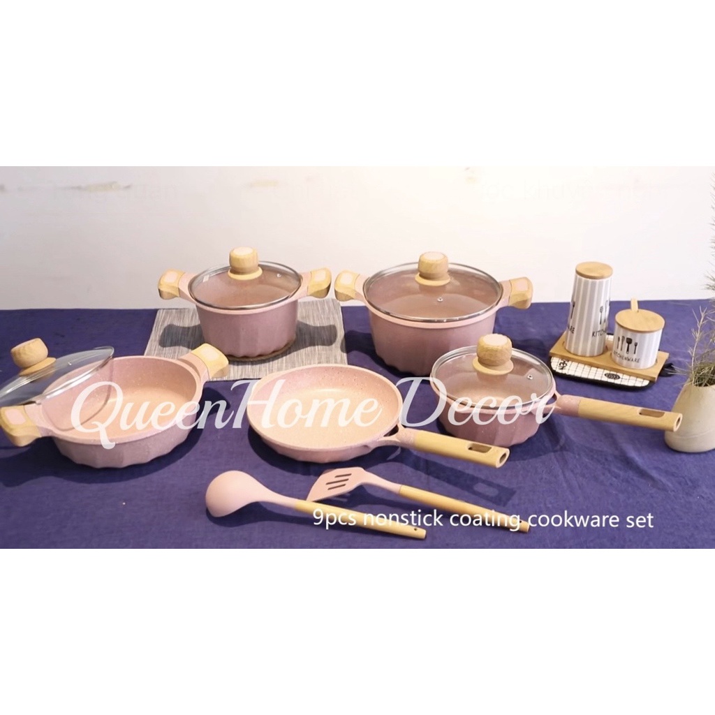 Bộ nồi chảo đá maifan MGC màu hồng