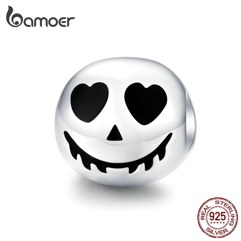 Hạt Charm Bamoer SCC1359 Trang Trí Vòng Tay Hình Đầu Lâu Tròn Bạc 925 Cho Dịp Halloween