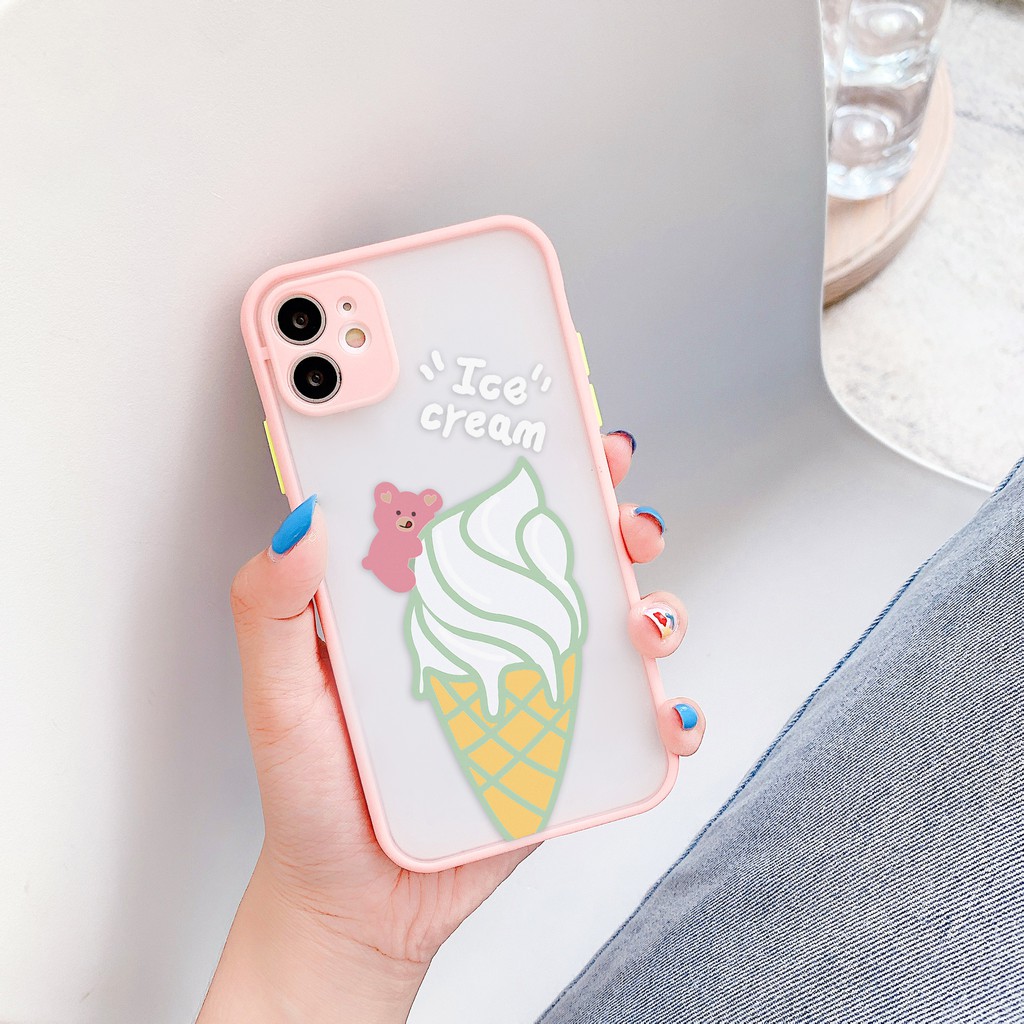 Ốp lưng iphone Kem & Dino nhám viền nổi cong 5/5s/6/6plus/6s/6splus/7/7plus/8/8plus/x/xr/xs/11/12/pro/max/plus/promax | BigBuy360 - bigbuy360.vn