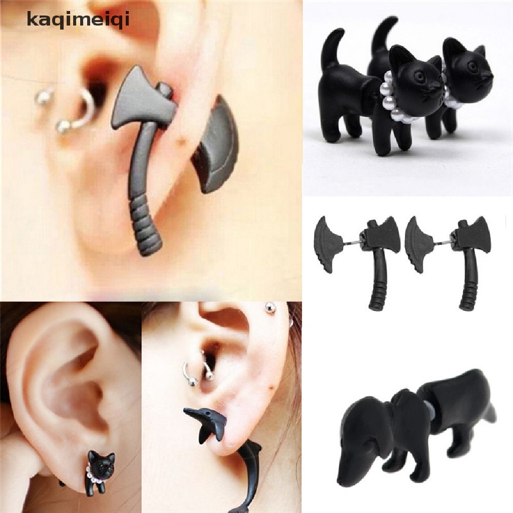 [KAQ] 1pc Punk 3D Stereoscopic Black Ax Impalement Men and Women Ear Stud Earring  GJL