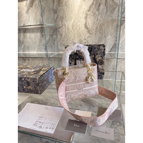 TÚI DIOR LADY THỔ CẦM THÊU SIZE 20CM