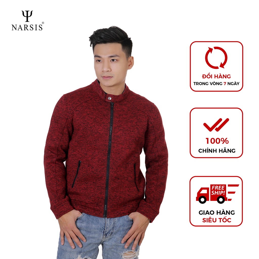 Áo khoác nam D8067 Narsis bomber chất liệu nỉ len màu đỏ