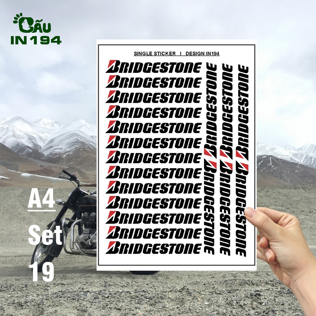 Tem decal dán xe IN194 nhãn dán cao cấp chất liệu decal nhựa cao cấp - 3 x 13cm - Bridgestone