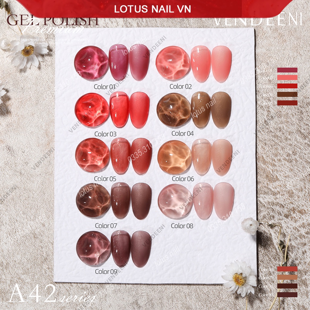Set sơn gel thạch nhũ 9 màu cao cấp Vendeeni mã A42 tặng kèm bảng màu