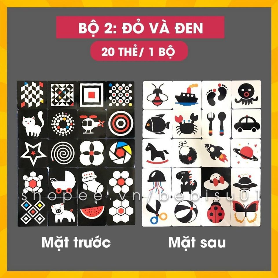 Kích Thích Thị Giác 💖FREESHIP💖 Bộ thẻ Flashcard và Kích thích thị giác cho bé sơ sinh 21x21cm Thẻ in 2 mặt, thẻ cứng