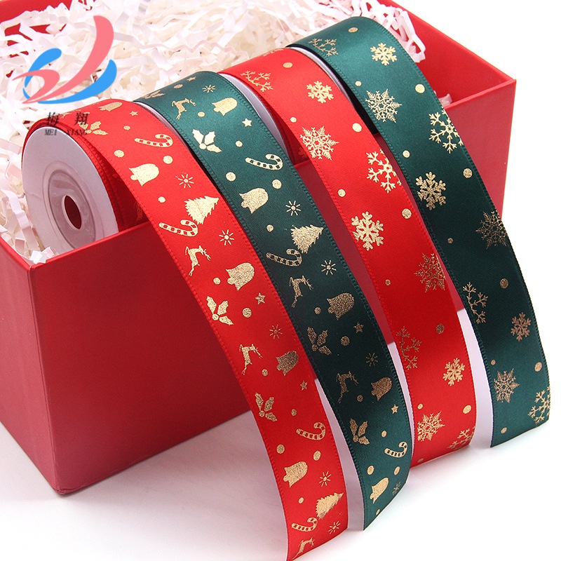 Ruy băng lụa mẫu Giáng Sinh 2.5cm bán nguyên cuộn dùng trang trí dịp Noel