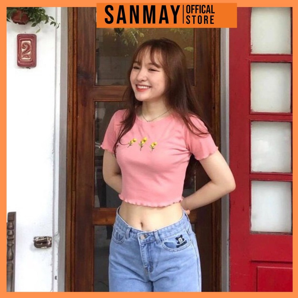 Áo Croptop Nữ Tay Ngắn Ôm Body Có Cổ Vuông Bo Tròn Đẹp Kiểu Ulzzang Hàn Quốc Jennie Sexy SANMAY AO006