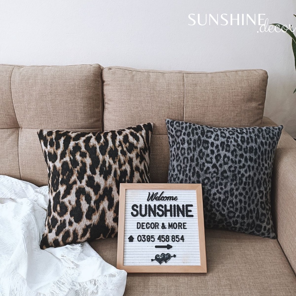 Vỏ gối sofa, bọc gối tựa lưng, áo gối ôm vải dạ lông da báo sang trọng-Sunshine.decor