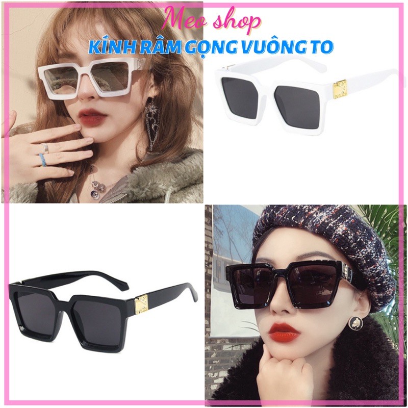 Kính râm gọng to vuông trắng Meo shop KR002- Kính vuông lớn viền trắng đi biển đi du lịch sang chảnh
