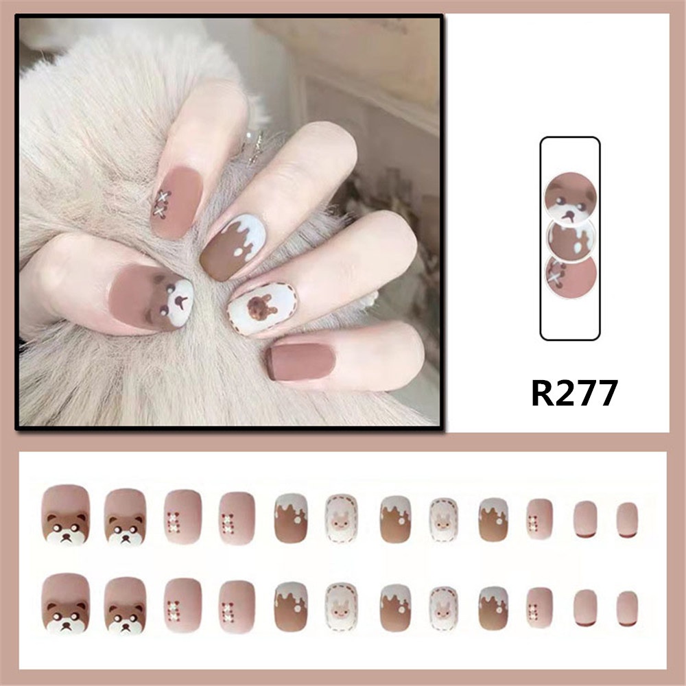 Bộ 24 Miếng Dán Móng Tay Hình Nơ Đính Đá Hồng Thời Trang Chống Thấm Nước Có Thể Tháo Rời Kèm Keo Dán