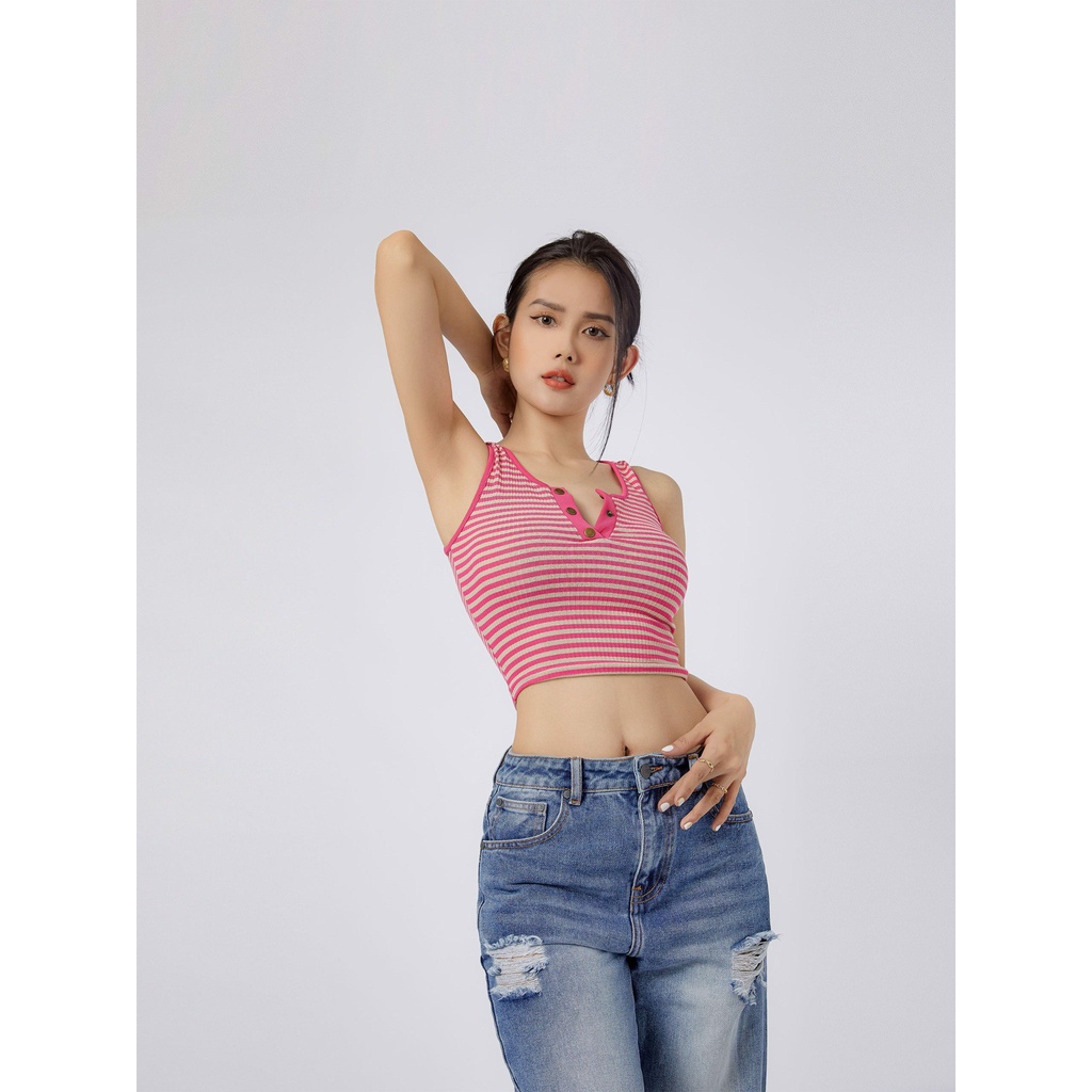Áo Nữ Croptop Henley Strippy , Chất Vải Thun Gân Cá Tính, Năng Động, Trẻ Trung,WC000011, SOMEHOW