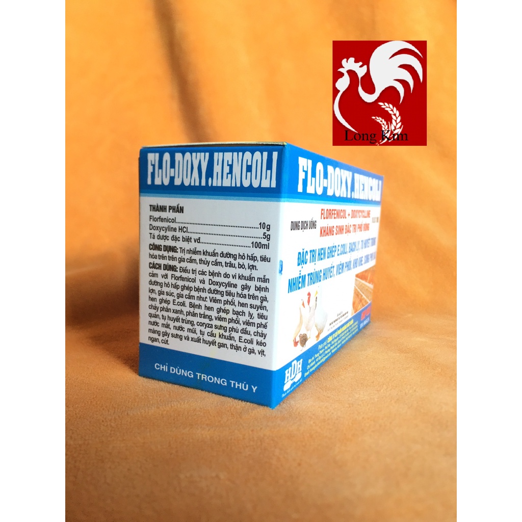Flo.Doxy-Hencoli lọ 10ml Hen ghép, E.coli, bạch lỵ, huyết trùng, viêm phổi, sưng phù đầu cho gia cầm, thủy cầm, trâu, bò