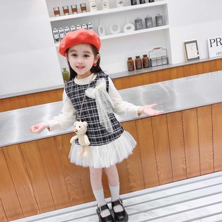 Váy đầm thu đông bé gái-Sét váy dạ 3 chi tiết bé gái size 10-18kg