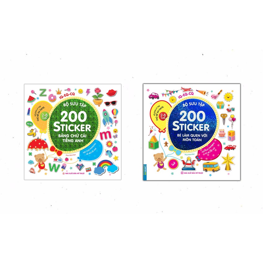 Sách - Combo 2c -Bộ sưu tập 200 sticker-Bảng chữ cái tiếng Anh + Bé làm quen với môn Toán