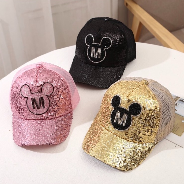 Mũ Cho Bé Trai Bé Gái - Mũ Lưỡi Trai Mickey lưới thoáng khí có đính sequin phong cách Hàn Quốc cho bé từ 2-8 tuổi MLT01