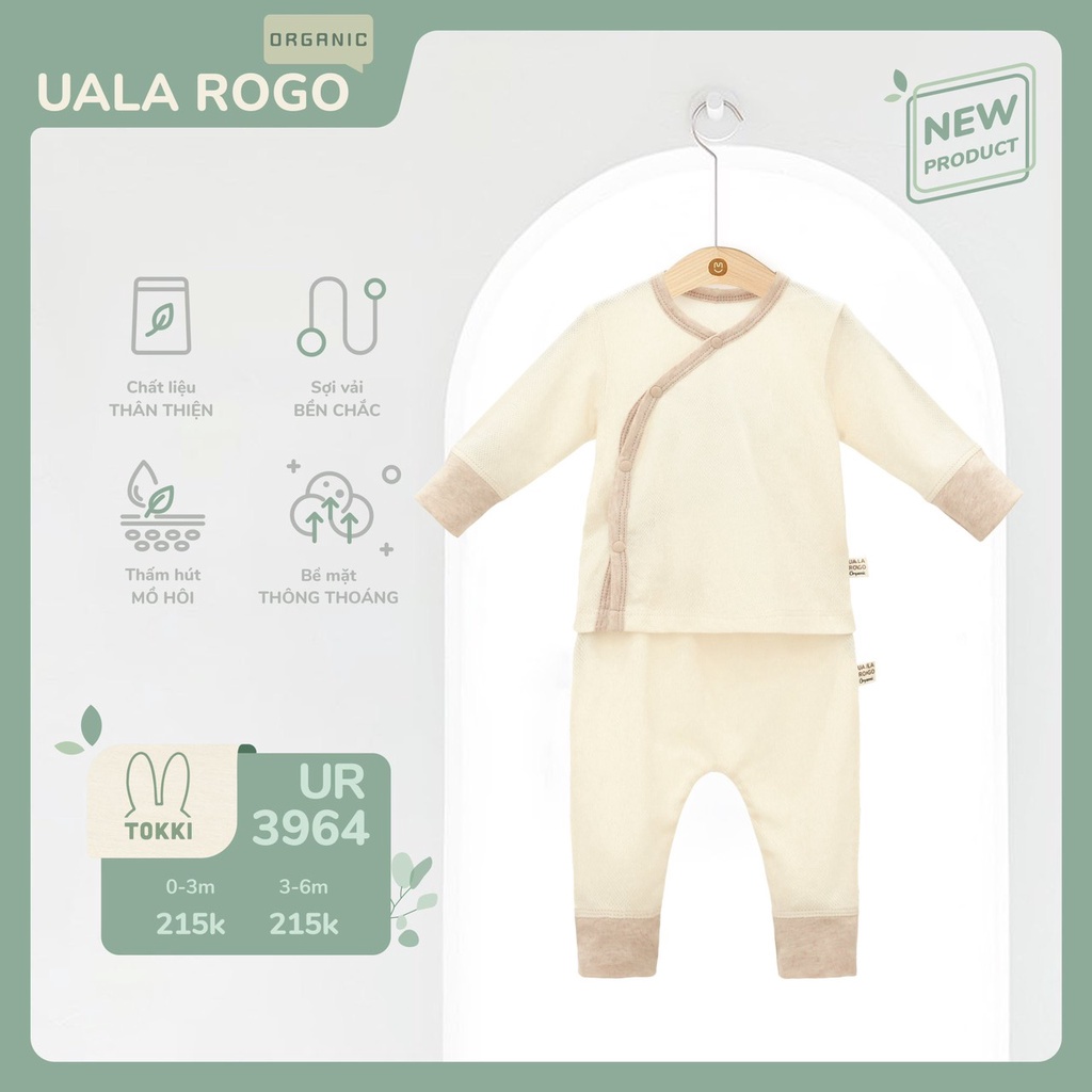 Bộ sơ sinh cài chéo Organic UalaRogo thoáng mát an toàn cho bé sơ sinh