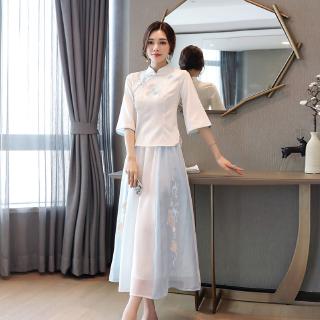 Hanfu phong cách nữ cải tiến váy cổ thêu hai mảnh phù hợp với mùa hè váy nữ phong cách Xianqi Minguo