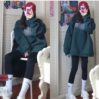 áo sweater nỉ cổ tròn dài tay chất đẹp màu xanh lục đậm athletics