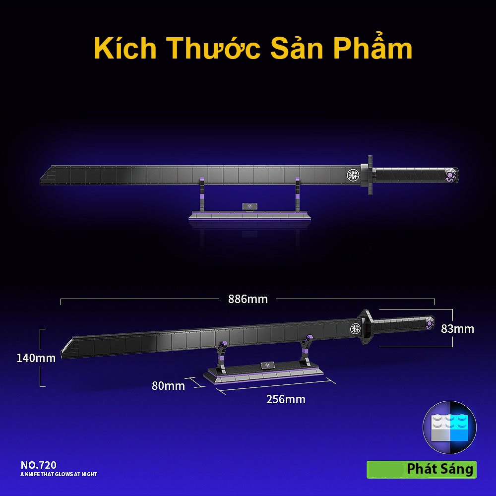 Đồ Chơi Lắp Ráp Kiểu LEGO Mô Hình Kiếm Dạ Quang Phát Sáng Magic Knife Blades No.720 Với 836 Mảnh Ghép