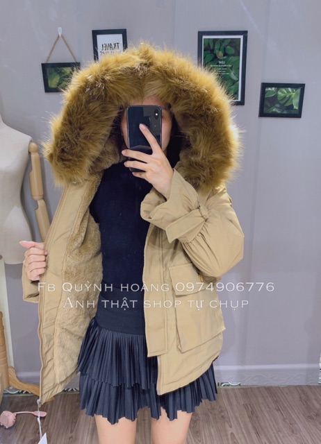 Áo phao khoác kaki lót lông dáng suông dài siêu ấm chuẩn Quảng Châu | BigBuy360 - bigbuy360.vn