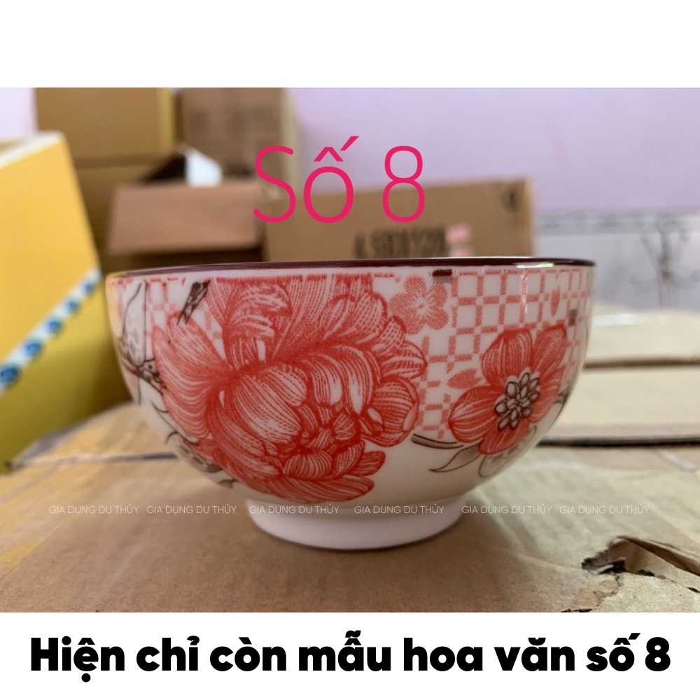 Chén sứ ăn cơm nhiều hoa văn bông xanh, bông đỏ kích thước 12 x 6 cm - gia dụng Du Thủy