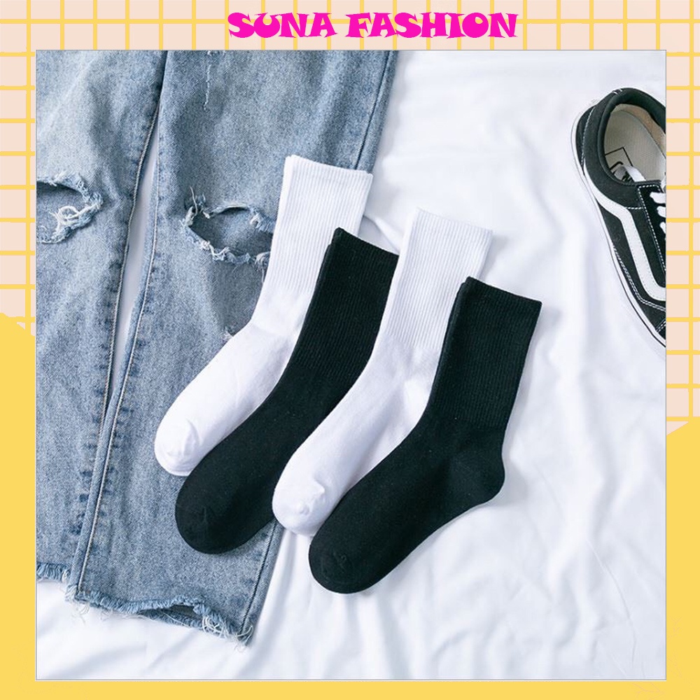 Tất nam nữ cổ cao chất cotton co dãn thấm hút mồ hôi, Tất cổ cao phong cách Hàn Quốc SUNA FASHION T19