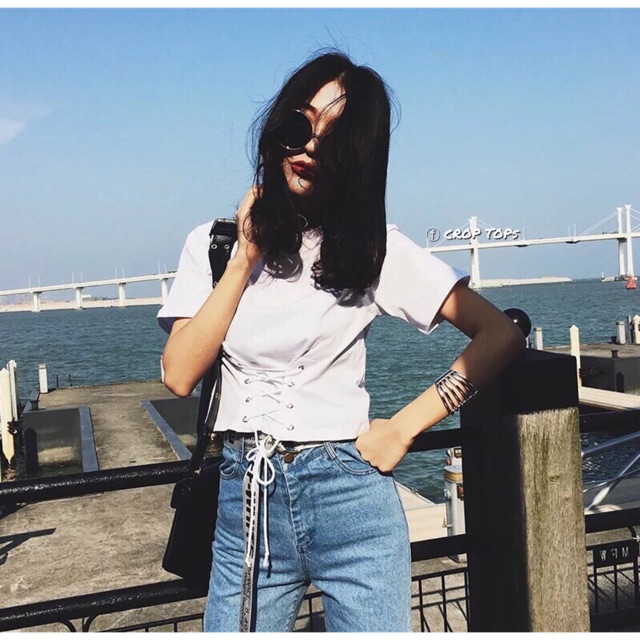 Crop Top đan eo dáng corset chất thun trơn siêu đẹp