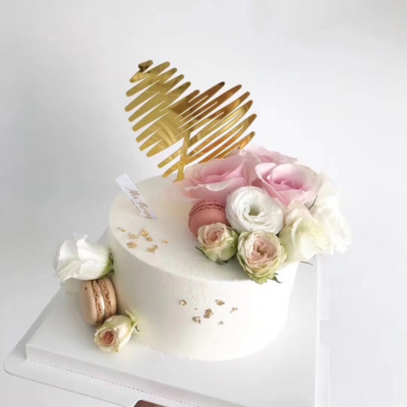Cờ Acrylic Hình Trái Tim In Chữ happy birthday Màu Vàng / Bạc Trang Trí Bánh Kem Sinh Nhật