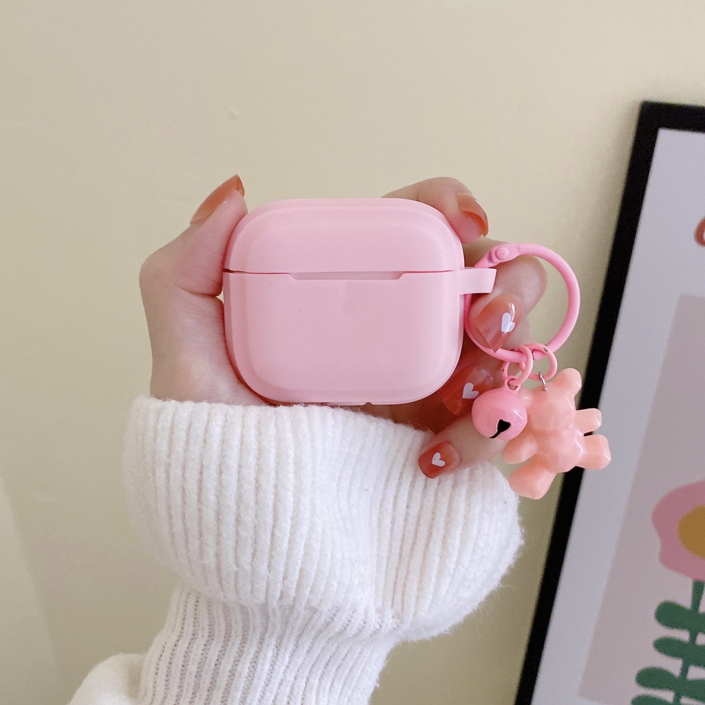 Vỏ Bảo Vệ Hộp Sạc Tai Nghe airpods 1 2 3 pro Bluetooth Bằng tpu Mềm Hình Vuông Màu Hồng Xanh Dương Cam Có Móc Khóa Gấu
